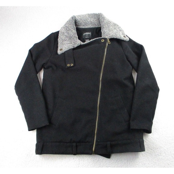 Stussy Jackets & Blazers - Stussy Rider Fleece Jacket Womens S Black Long Sleeve Sherpa Collar Asymmetrical